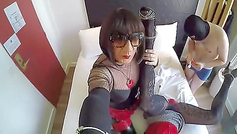 Blonde pornstar fucked by two horny guys in the hotel