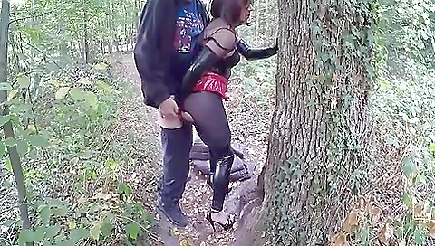 Brunette in the woods gets fucked in her ass in the woods
