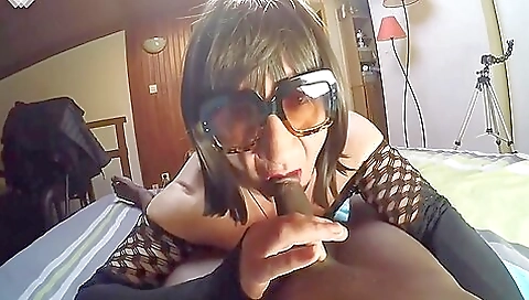 Ebony beauty fucked in the black dress and stockings