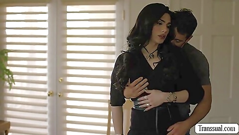 Brunette trans babe gets her ass fucked from behind