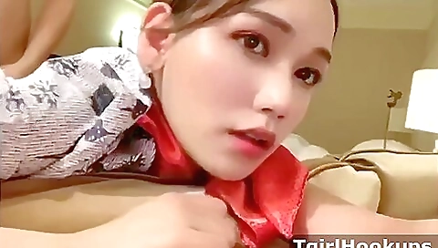 Asian brunette maid is getting her hole fucked in pov