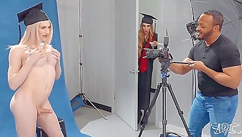 Horny blonde is giving a deepthroated blowjob to her man