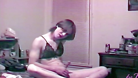 Sexy brunette in stockings and lingerie in solo video