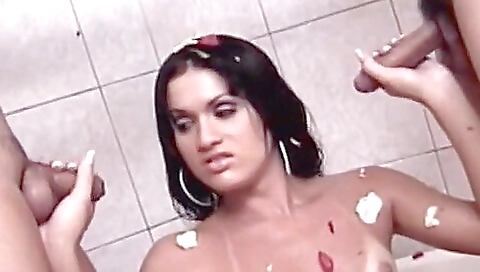 Hot latina 18+ is getting ass fucked by two cocks in this video